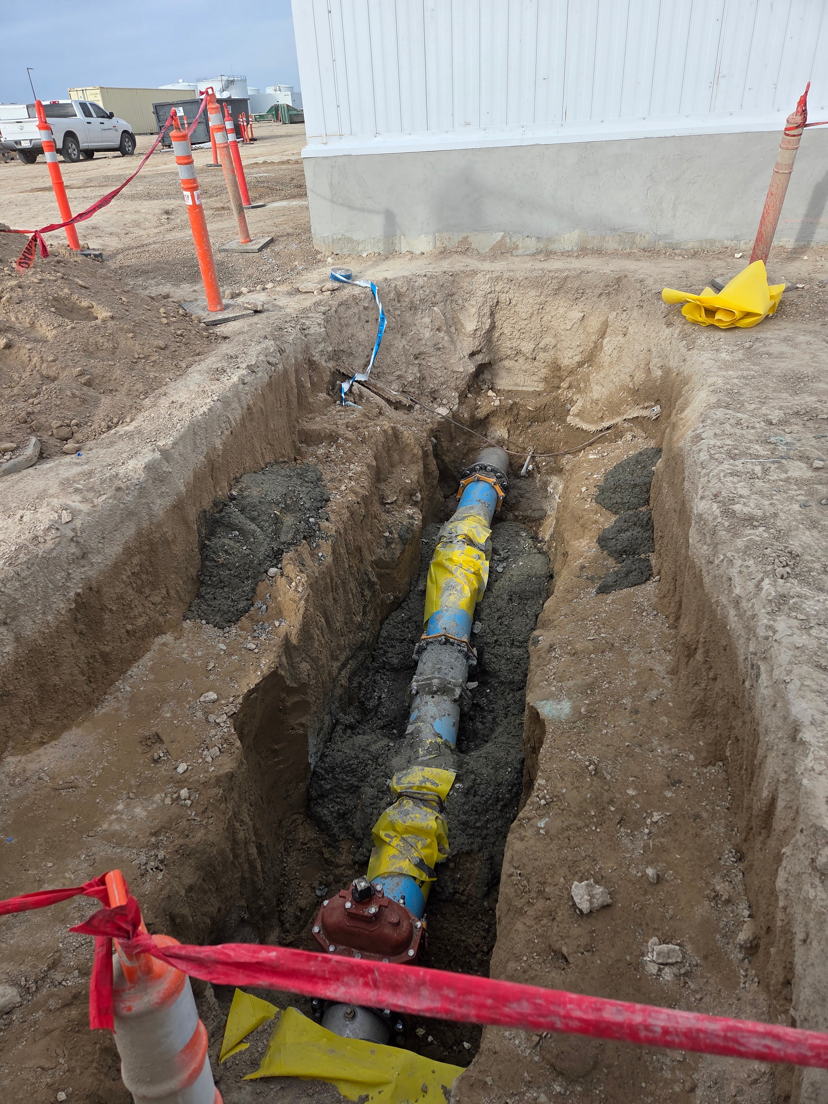 Chobani expansion construction trench with pipes